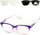 Alpin Clip On Women Reading Glasses +3.00 with Magnet in Purple Colour