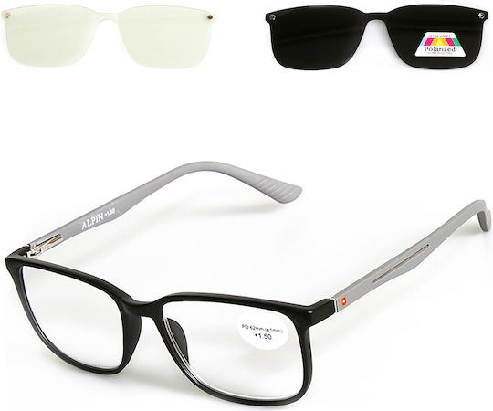 Alpin Clip On Men Reading Glasses +2.50 with Magnet in Black Color