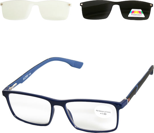 Alpin Clip On Men Reading Glasses +3.50 with Magnet in Navy Blue Colour