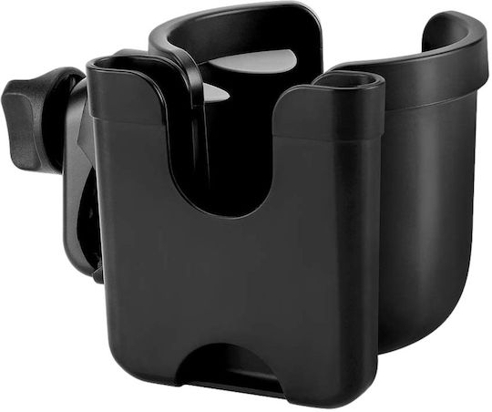 Fiziotab Universal Cup Holder Bottle Phone Stroller Bicycle 2 In 1 360° Grip Durable Stable Black