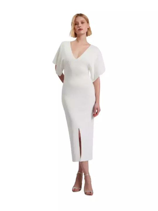 knee length dresses for ladies White | Asymmetric Midi Dress