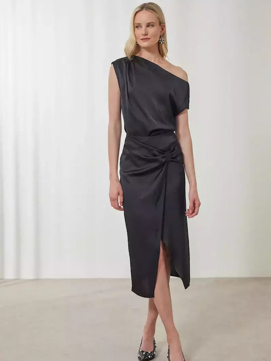 Satin Midi Skirt Envelope Black