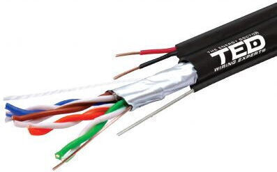 Cablu FTP Cat.5e Cupru + Conector + 2 Fire X 0.75 Mm Cca Multifilar Alimentare 305m Rola Ted Wire Expert Ted002600 Bbb