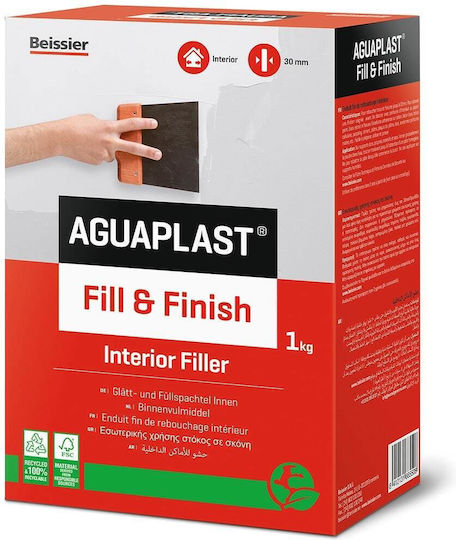 Στοκος Έτοιμος Λεπτόκοκκος Ακρυλικός Aguaplast Top Finish Xρώμα Λευκό 1kg Βeissier 70480-001