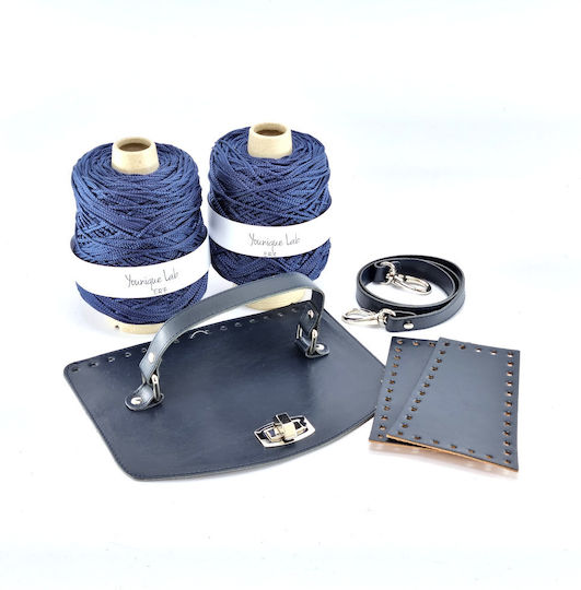Knitted Bag Set Chanellino Faux Leather Blue D3 Silver Metal Elements