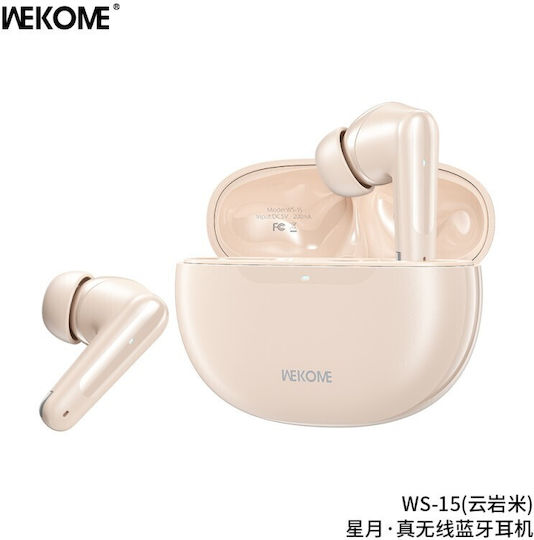 WK WS-15 In-ear Bluetooth Handsfree Ακουστικά με Θήκη Φόρτισης Μπεζ