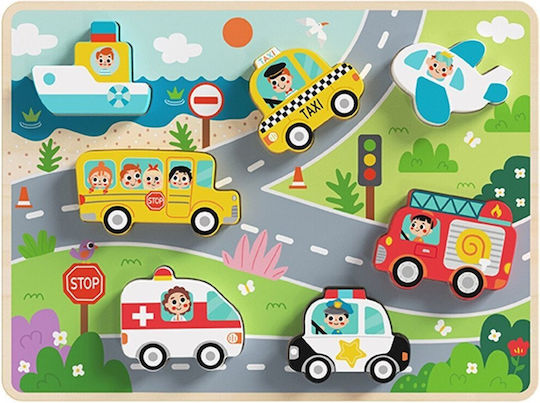 Puzzle Pegged 9 Pieces Wooden Chunky Transportation Tooky Toys Th