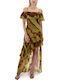 Summer Maxi Dress for Wedding - Christening Open Back Brown-Green