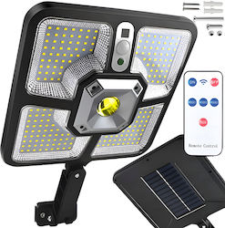 Lampă Solară Cu Panou Solar Încorporat 220 Leduri Smd Telecomandă Lumină Crepusculară Senzori De Mișcare Braț De Montare Ip65 Rezistent La Apă 3 Moduri De Funcționare Kit De Instalare Inclus Negru