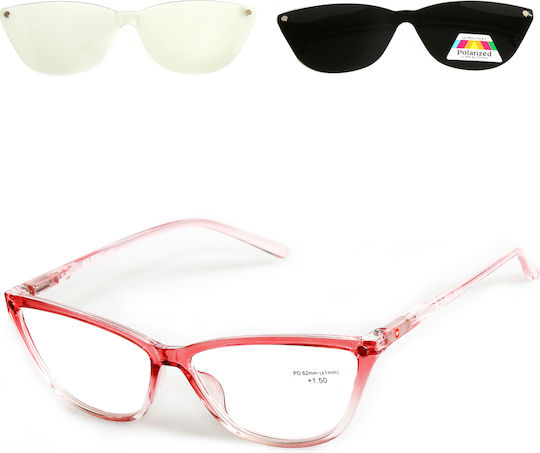 Alpin Clip On Women's Reading Glasses +2.00 with Magnet in Pink Color