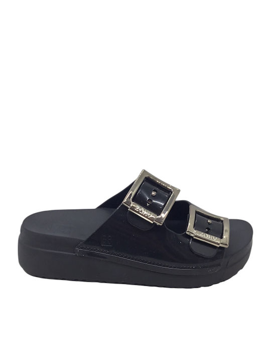 Leather Women's Flat Sandals Anatomic in Black Color
