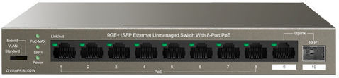 IP-COM F1110P-8-102W Unmanaged L2 PoE+ Switch with 10 Ethernet Ports