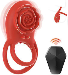Smd Rose Bliss Remote Controlled 2-in-1 Vibrating Cockring & Clitoral Stimulator Red