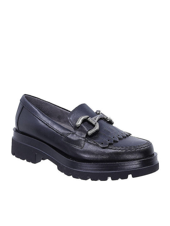 Leather Women's Loafers in Black Color