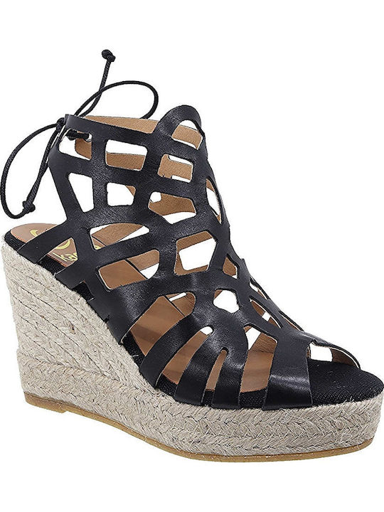 21kv20062 Women's Leather Platform Espadrilles Black
