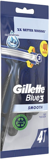 Gillette Disposable Razors Single Use with 3 Blades & Lubricious Strip for Sensitive Skin 4pcs