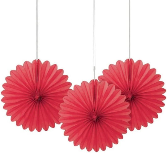 Party Decorations Fans Paper Red 3 Pieces