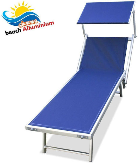 Bakaji Șezlonguri de Plajă Albastru de Aluminiu cu Parasolar 1buc
