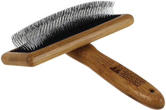 Bamboo Groom Brush Medium for Long-Haired Dogs for Coat Grooming Gray