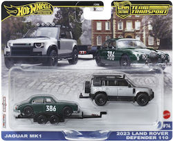 Hot Wheels Premium Количка Транспорт Jaguar MK1 и 2023 Land Rover Defender 110 за 3+ Години