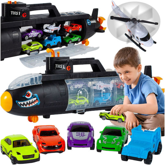 Isp Parcare pentru Copii Likesmart Shark Submarine Mașinuță Cu Mânere de Transport Propulsor Rotativ 5 Mașini Helicopter Negru