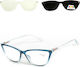 Alpin Clip On Damen Lesebrillen +4.00 mit Magnet in Blau