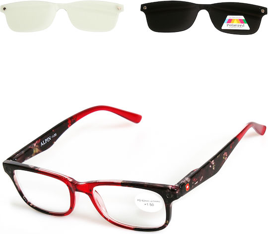 Alpin Clip On Women Reading Glasses +2.50 with Magnet in Red Colour
