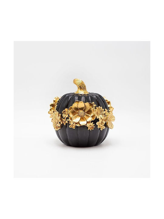 Decorative Pumpkin with Flowers Polyresin Black-Gold 14.8x14.4x14.2cm