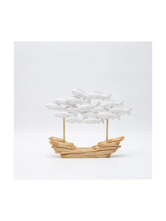 Dekoratives Skulptur Schulterschwarm Fische Polyresin Natürliche Weiße 26x5x21cm