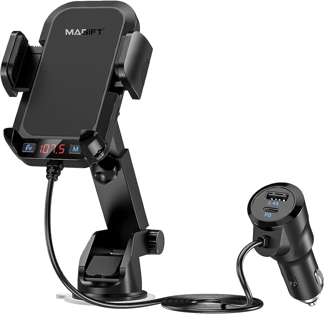 Fm Modulator 2 In 1 Phone Holder Bluetooth 5 3 Transmitter Car Charger 