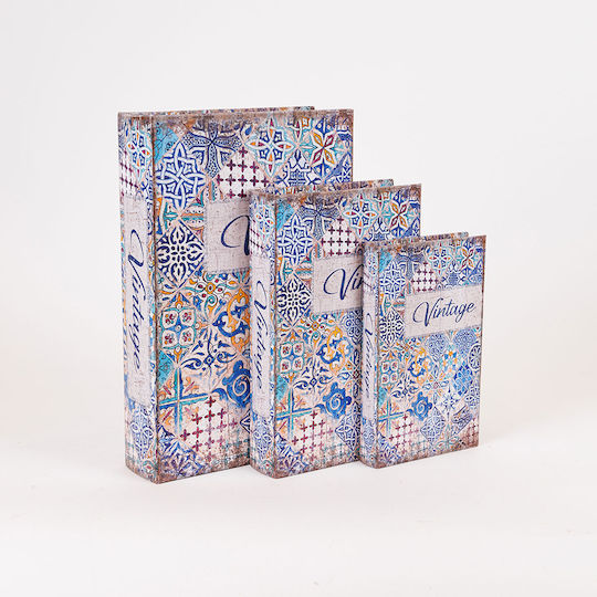 Estheti Home S/3 Decorative Wooden Boxes Blue-White 33x22x7cm 819-00281