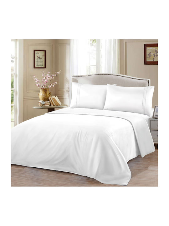 My Home Luxury Duvet Cover Set 220x240cm King Size With 2 Pillowcases & 1 Bed Sheet White