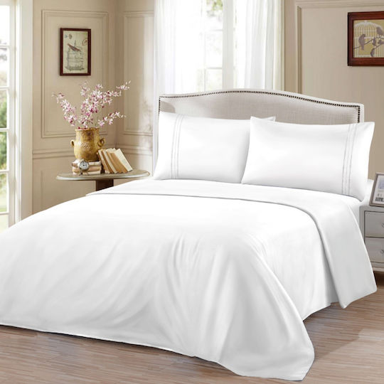 My Home Luxury Set Bettbezüge 220x240cm Übergröße mit 2 Kissenbezügen & 1 Bettlaken Weiße