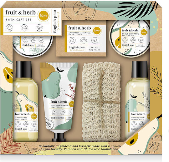 Foxy Fruit & Herb Skin Care Set for Moisturizing & Body Cleaning English Pear 7pcs