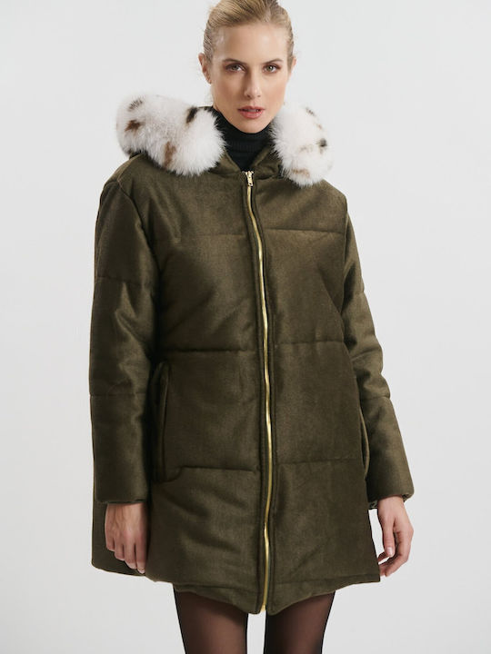 Women's Long Lifestyle Jacket for Winter with Detachable Hood Green