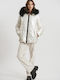 Women's Short Lifestyle Jacket Waterproof and Windproof for Winter with Detachable Hood Beige