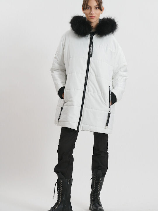 Women's Lifestyle Jacket Waterproof and Windproof for Winter with Hood White