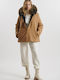Women's Short Lifestyle Jacket Double Sided for Winter with Hood Brown
