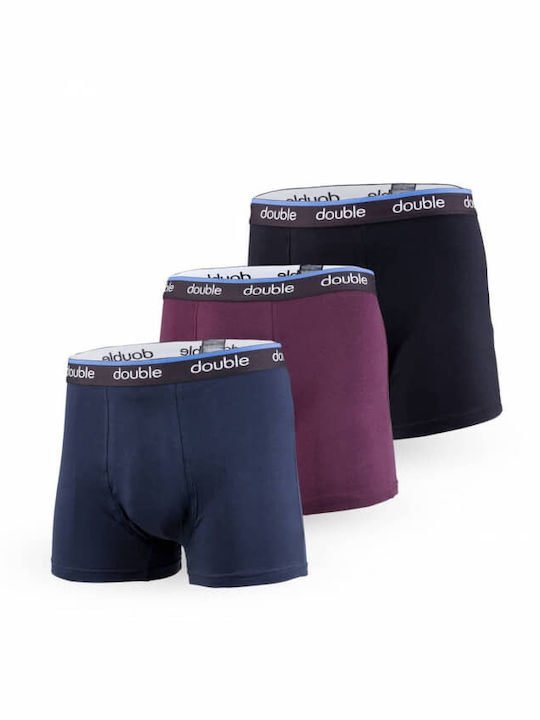 Double Мъжки боксерки 3Опаковка Bordeaux, Blue, Black