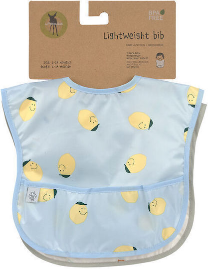 Laessig Waterproof Bib Fabric with Hoop & Loop Fastener & Pocket Lemon 2pcs