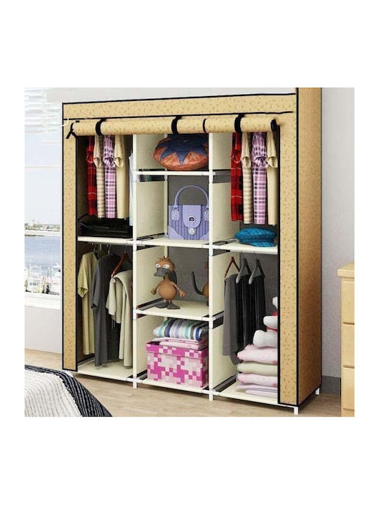 Fabric Wardrobe with Zipper and Shelves in Beige Color 130x45x175cm