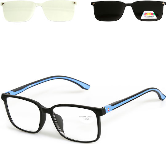 Alpin Clip On Men Reading Glasses +2.00 with Magnet in Blue Color