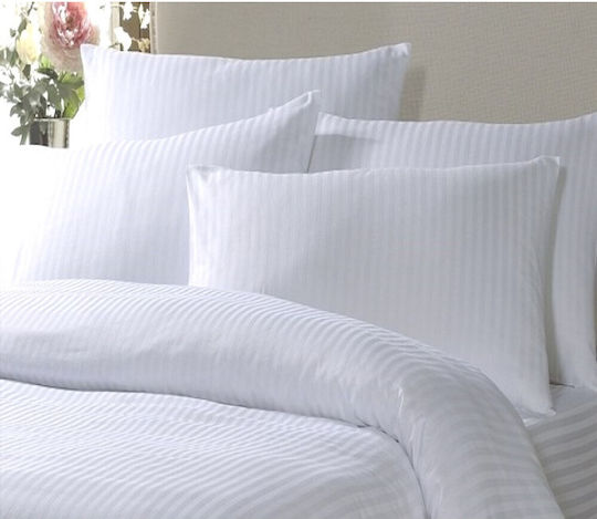 Hotel Sheet 140x200+28 Double Percale Cotton Satin Striped 1cm Regal Palatex White Fitted Satin Cotton Striped