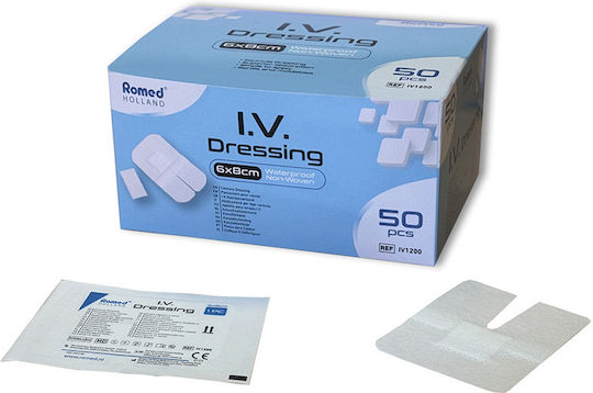 Romed I.V Dressing Self-Adhesive Venous Catheter Retention Patch 6×8 Cm 50 Pieces Iv1200