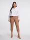Basic Women's Fabric Capri Trousers with Elastic Beige