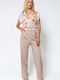Women's High-waisted Fabric Trousers Straight Line Beige