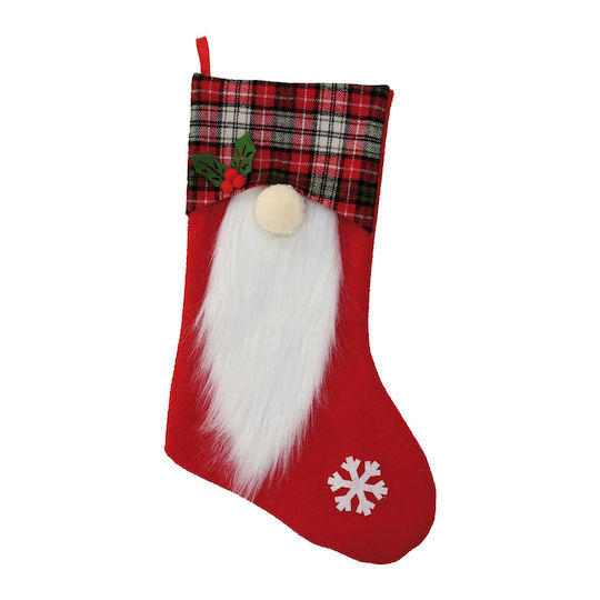 Christmas Decorative Fabric Red Socks with Dwarf L47xW29cm (Μiscellaneous Designs)