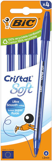 Bic Cristal Soft Pen Ballpoint with Blue Ink 4pcs