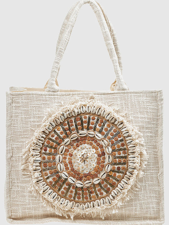 Verde Verde Stoff Strandtasche Beige