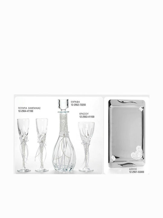 Zivas Wedding Carafe Set with Wine & Champagne Glasses on Tray Inox / Crystal Silver 4pcs
